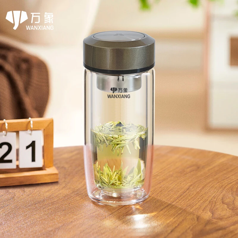 万象玻璃杯高端商务办公杯茶水分离便携鹅蛋款女生男士泡茶茶杯