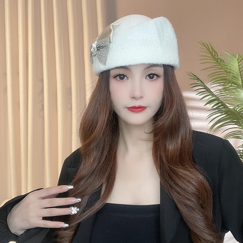 【风韵】时尚秋冬小香风气质毛呢空姐帽百搭蝴蝶结设计师女士贝雷帽