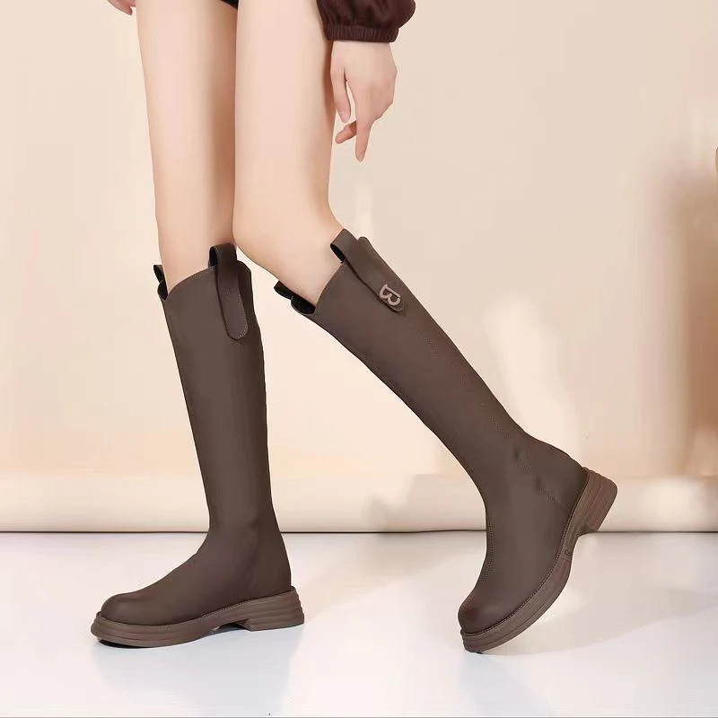 加绒不过膝长靴女2023秋冬新款时尚百搭厚底防滑显瘦长筒弹力靴女