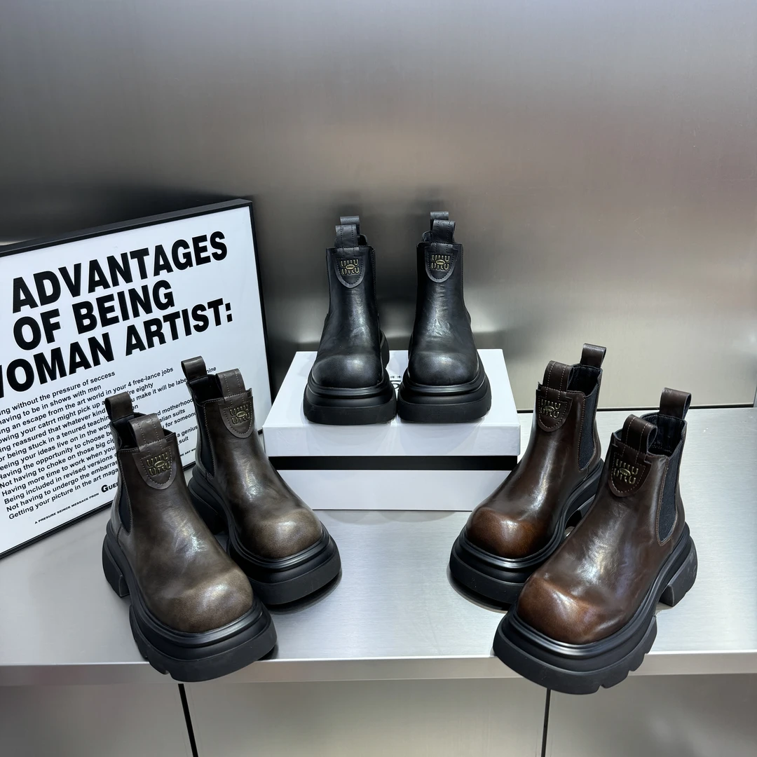 LJD【落日熔金】英伦风靴子时尚休闲百搭真皮复古走秀款潮流马丁靴