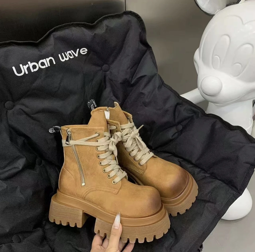 【LJD】「环绕」24ins英伦风靴子复古厚底秋冬百搭休闲时尚大黄靴系带