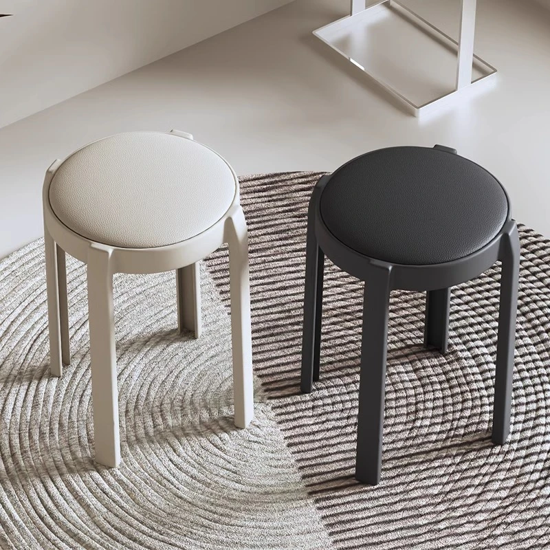 塑料凳子家用加厚可叠放现代简约高板凳软包圆凳餐凳结实耐用椅子