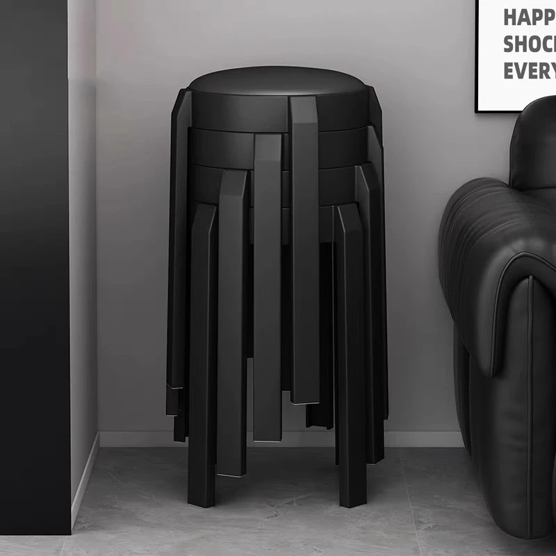 简约加厚软包凳塑料凳子家用可叠放加厚简约软包圆胶凳备用餐桌凳