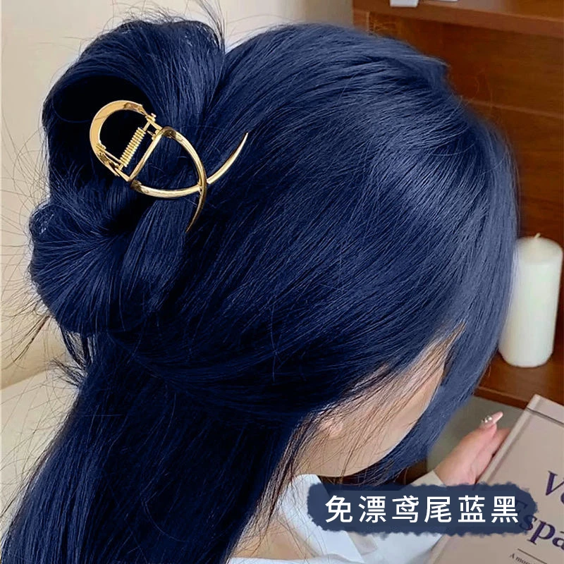 鸢尾蓝黑色染发剂2023流行色自己在家染学生免漂雾霾蓝染发膏正品