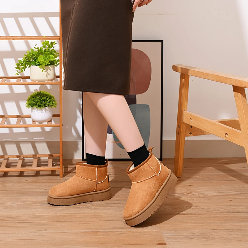 新款厚底低帮短筒雪地靴时尚百搭加绒防滑加厚冬季保暖经典款型