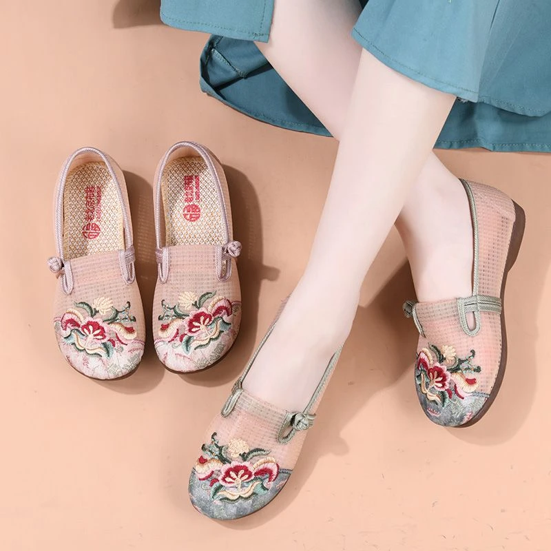 汉服鞋女夏季新款民族风软底防滑一脚蹬绣花鞋舒适透气老北京布鞋