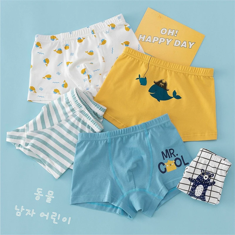 中大童裤头弹力印花小鲸鱼卡通款男童平角纯棉内裤舒适透气软学生