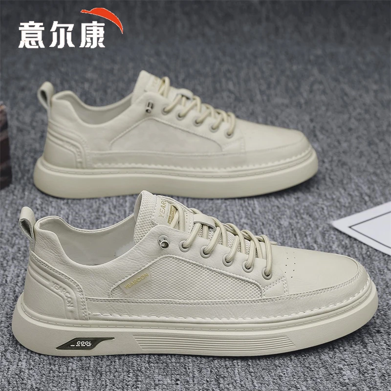 意尔康男鞋夏季透气高档小白鞋百搭休闲皮鞋夏天一脚蹬运动板鞋男