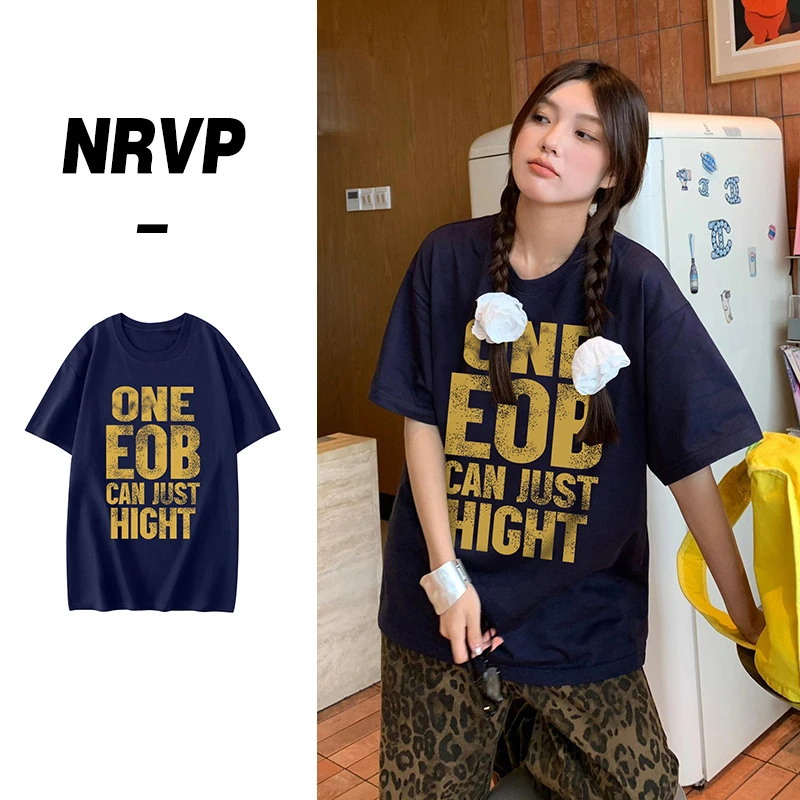 佐朗格奴/100%纯棉宽松港风上衣高品质字母印花短袖街头显瘦T恤女