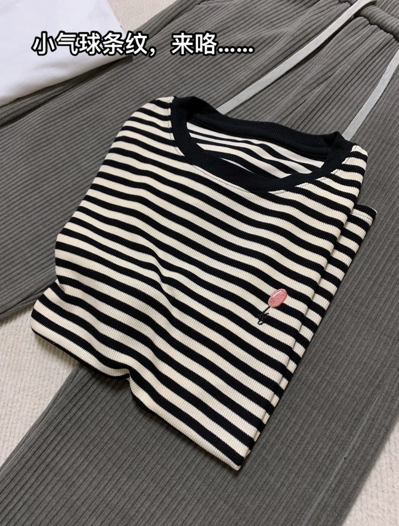 桃子家 小气球条纹显瘦百搭短袖上衣7188