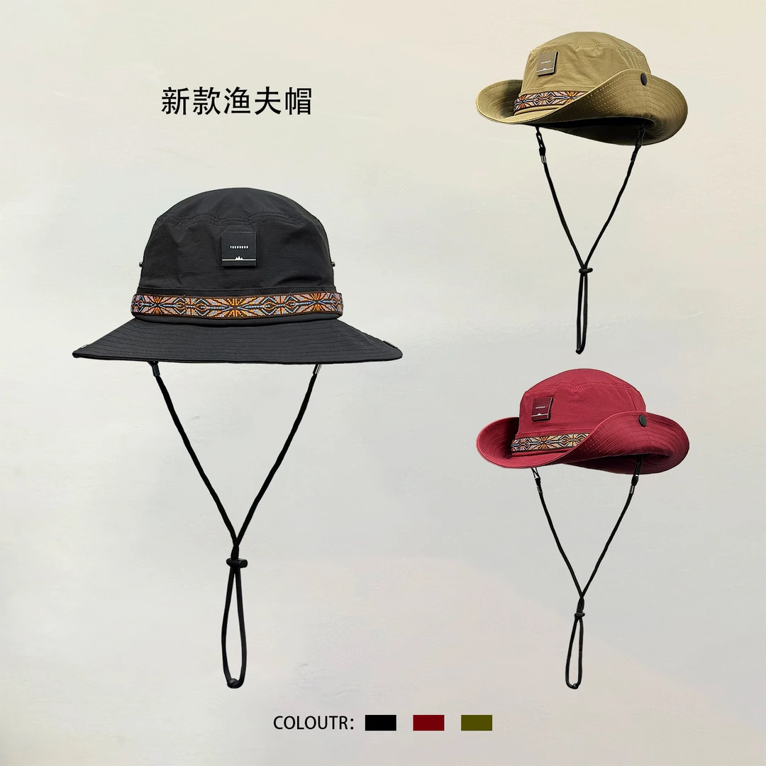 夏季户外速干渔夫帽山系男女同款民族风元素潮牌街头防晒遮阳帽子