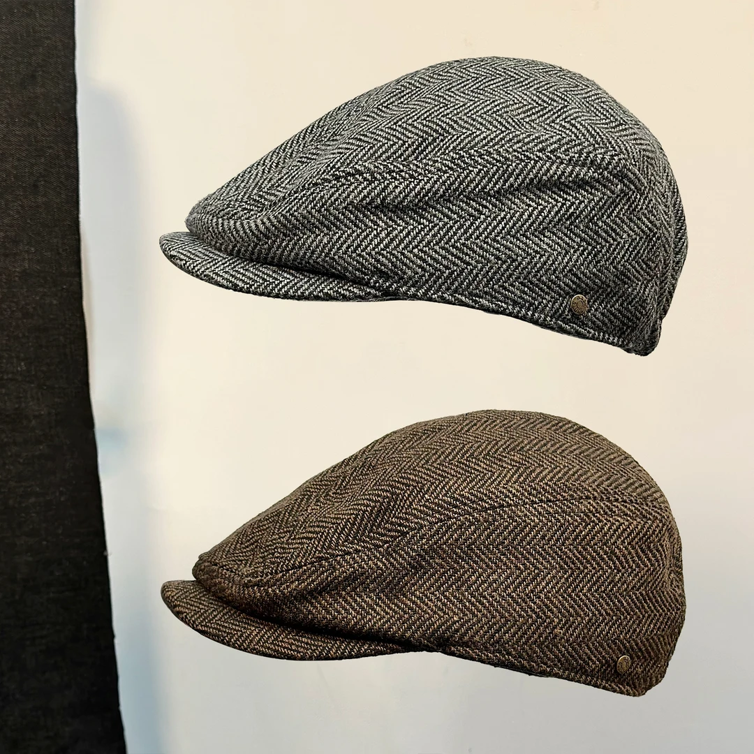 秋冬复古前进帽女潮牌百搭英伦风条纹报童帽简约显脸小冬天帽子