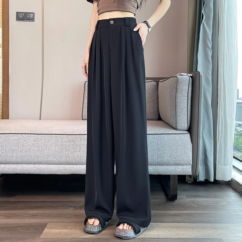夏秋季西装面料高腰显瘦垂感直筒阔腿裤宽松百搭垂感薄款西裤Q251