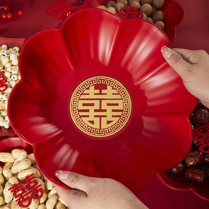 结婚果盘喜糖盘婚庆专用客厅红色喜盘子婚礼用的水果干果盘瓜子盘