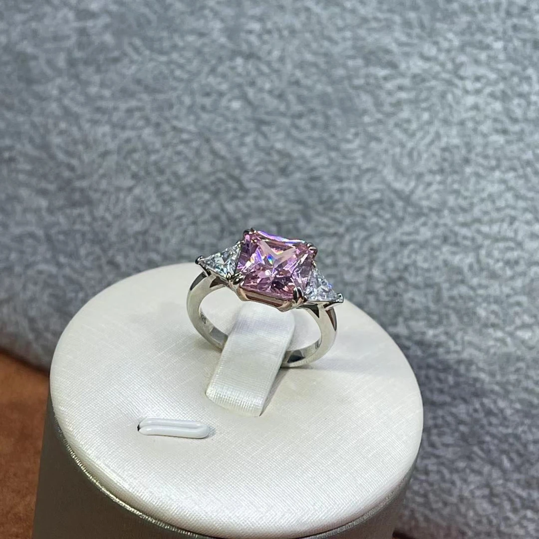925银莫桑石戒指 【大NOVO粉5ct】xx271#专柜珠宝钻戒 纯银戒指