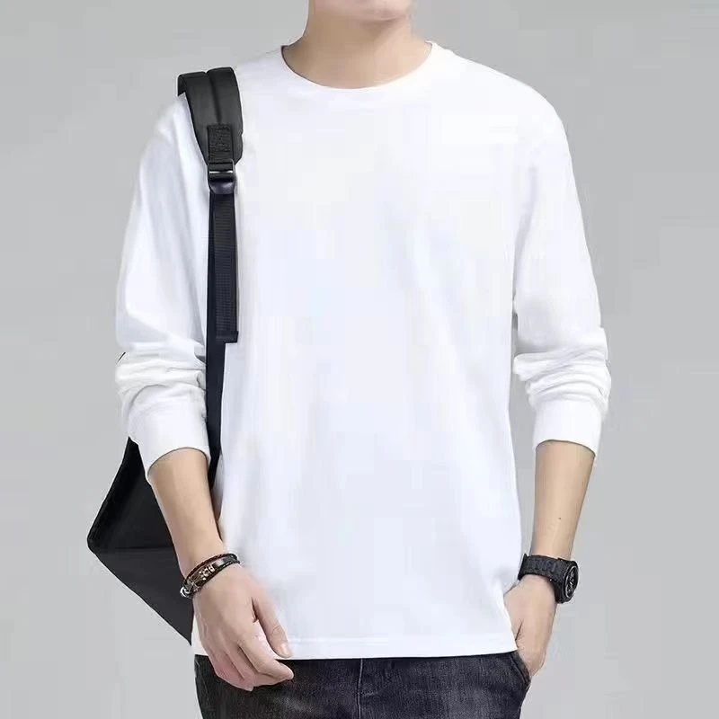 重磅厚款100%纯棉长袖T恤 罗纹袖口男女春秋百搭纯色新疆棉打底衫