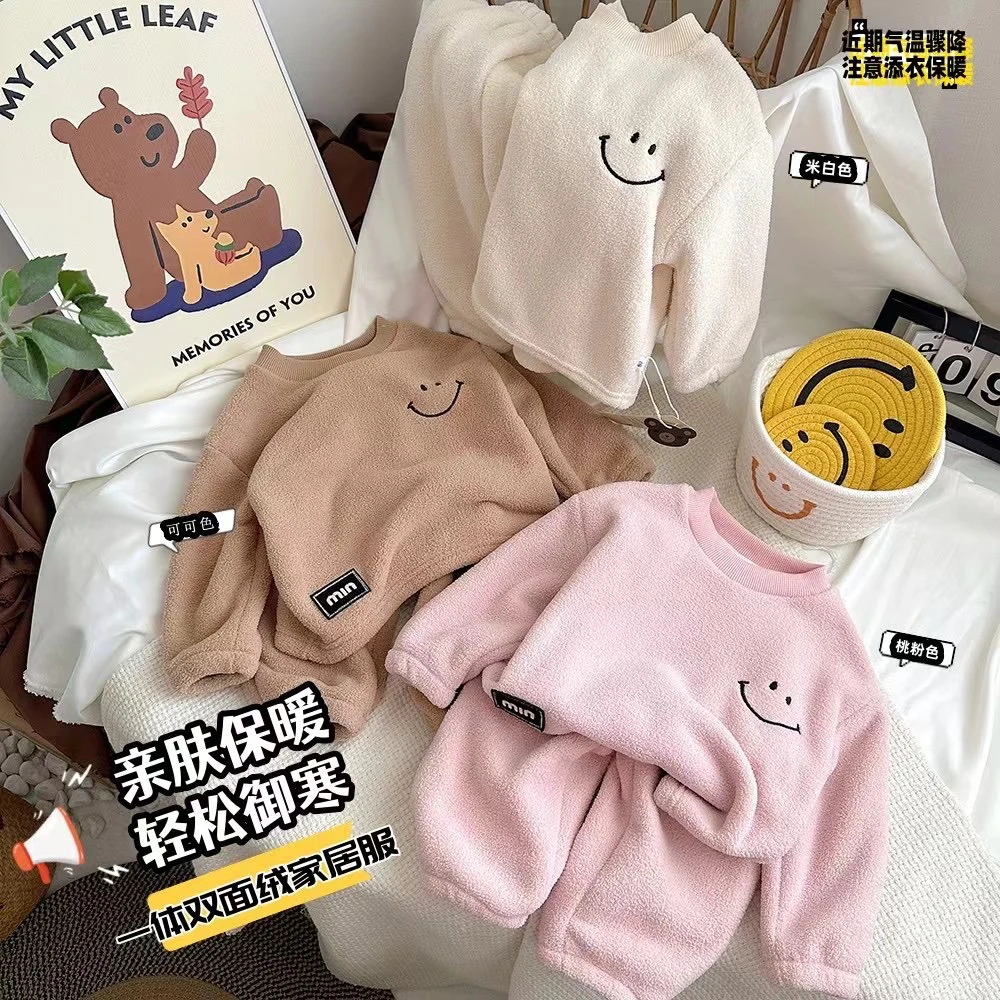 【外出家居系列】云朵绒男女儿童秋冬加绒加厚韩版家居服套装睡衣