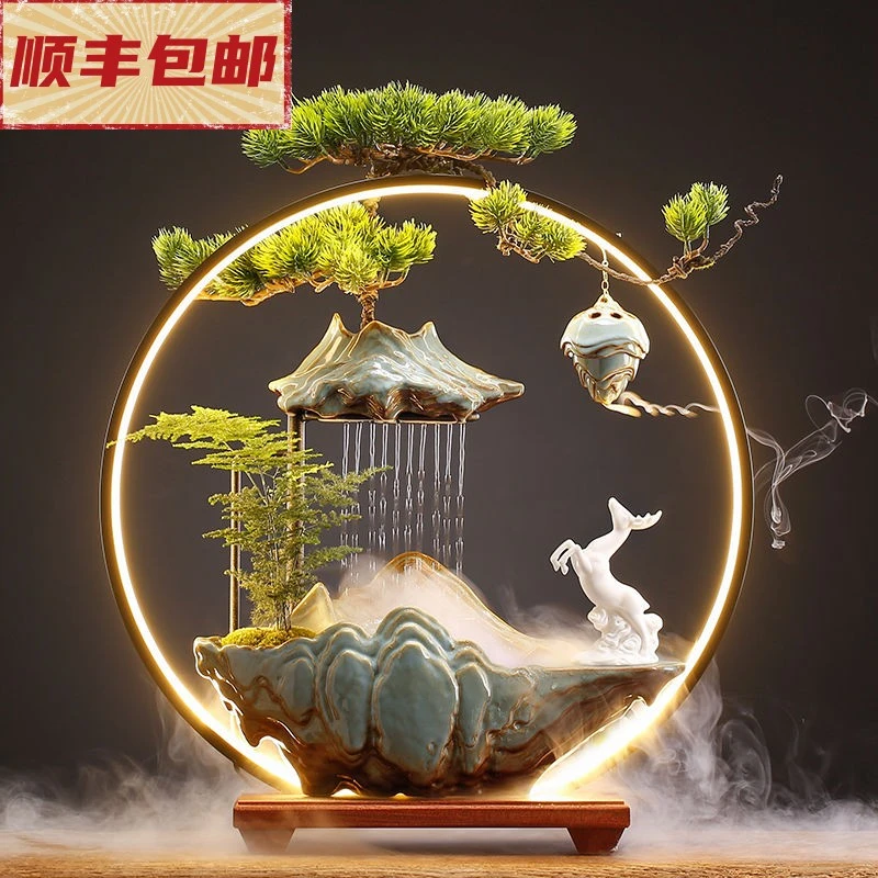 新中式招财流水摆件家用客厅摆件办公室桌面玄关乔迁开业礼物摆件