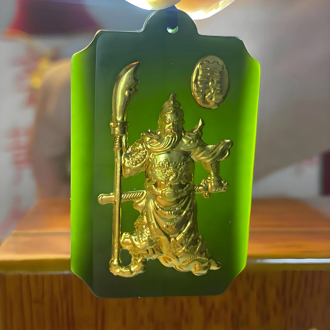 黄金真金镶嵌和田玉关公关二爷吊坠-赠礼盒增链子-CZP