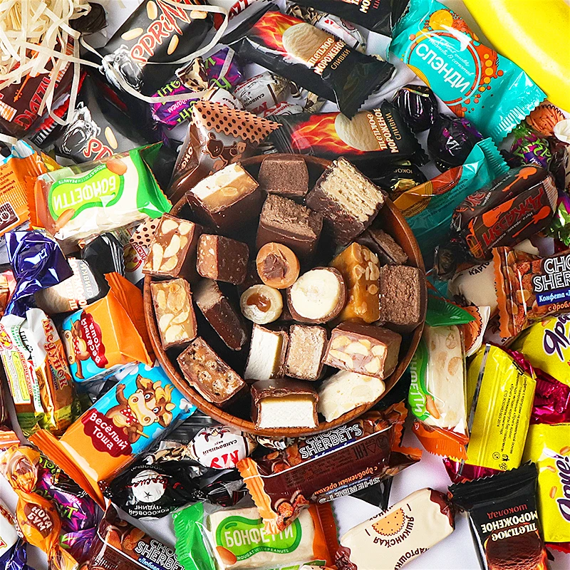 俄罗斯进口巧克力混合糖年货散装KDV紫皮糖夹心喜糖零食美味500g