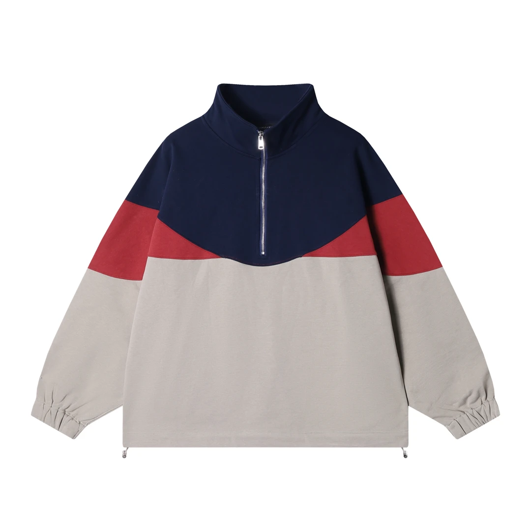 WY586新款时尚个性拼色半拉链立领卫衣休闲宽松潮流百搭上衣