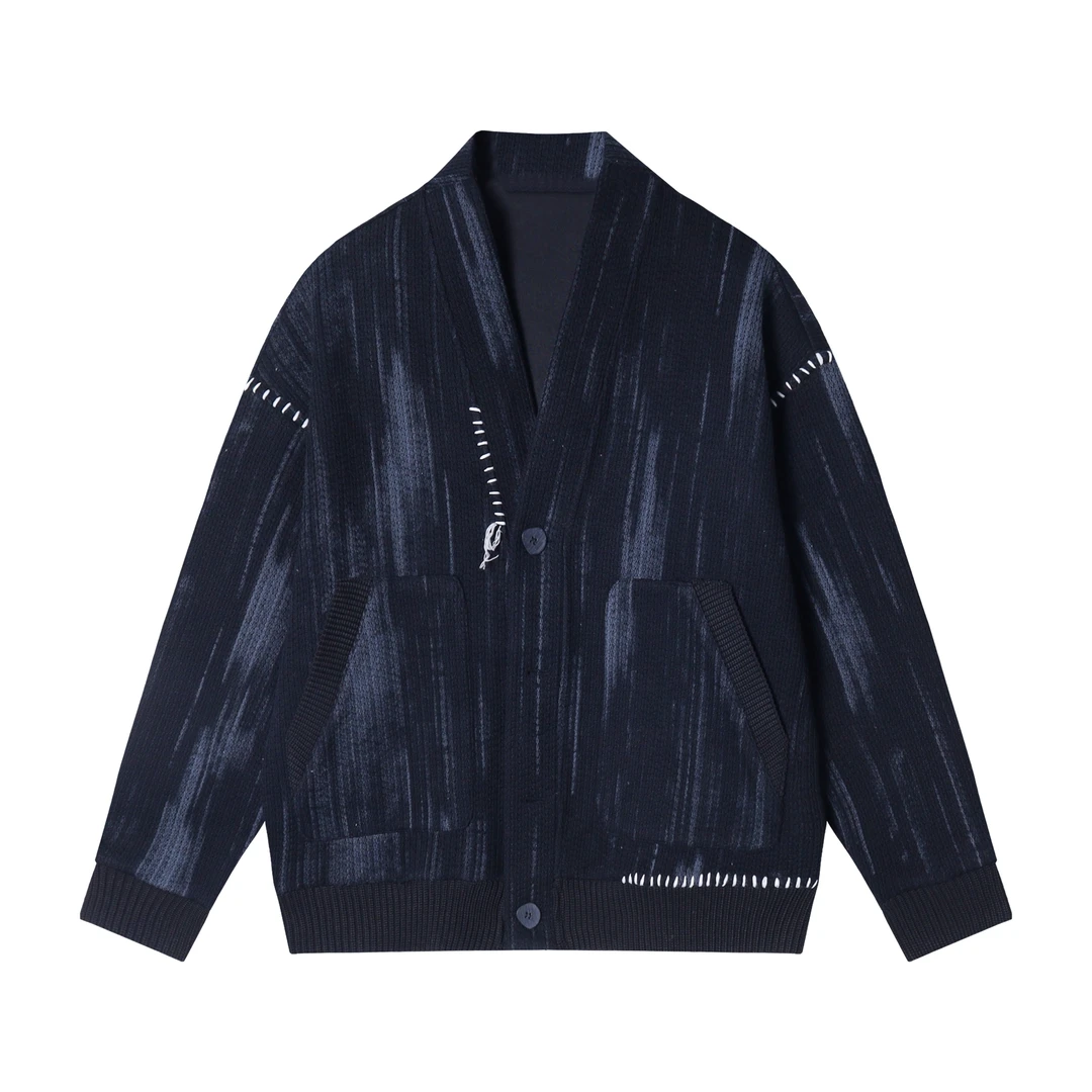 5C67661秋冬季设计感上衣韩版宽松长袖V领针织衫潮流开衫毛衣外套