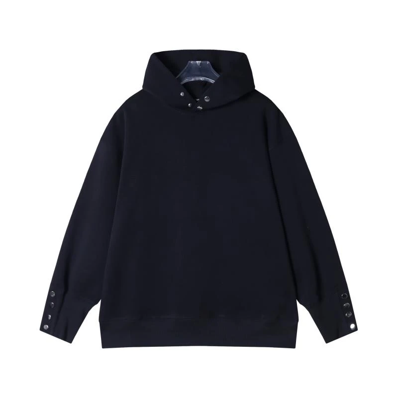 WY515新款时尚纯色纽扣设计小众连帽套头卫衣休闲情侣宽松上衣