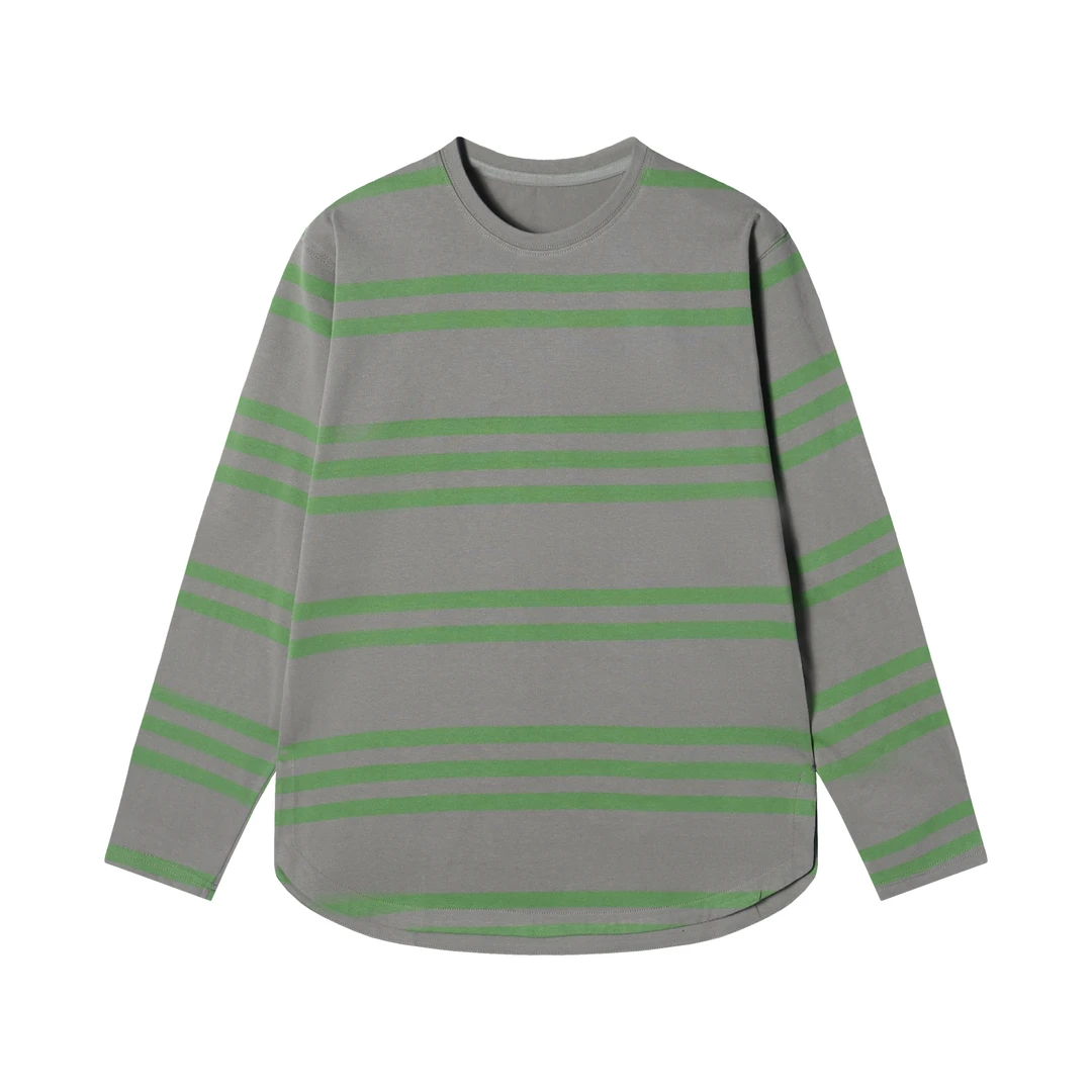 T1801秋季美式撞色条纹长袖圆领T恤慵懒风百搭宽松时尚休闲打底衫