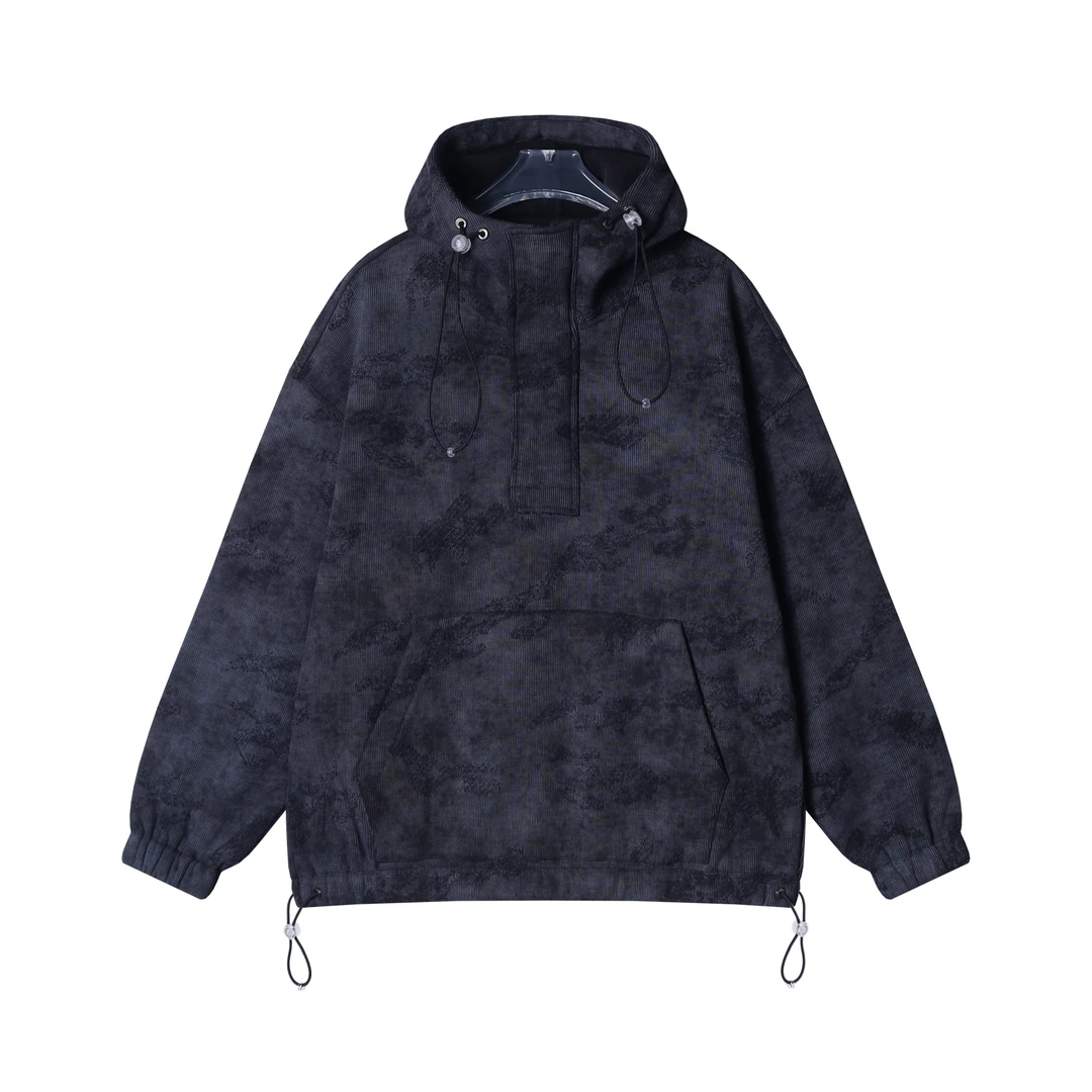秋冬季新款时尚个性港风扎染半拉链按扣立领连帽卫衣情侣百搭潮流