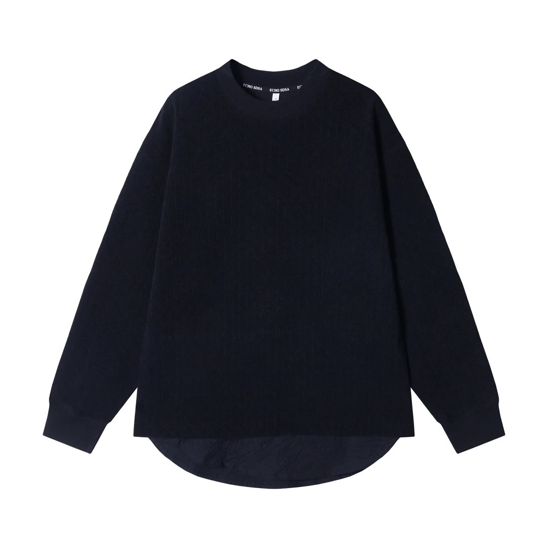 WY611时尚个性肌理纹纯色拼接衬衫假两件套卫衣百搭情侣宽松