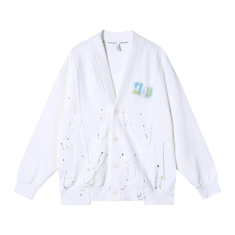 5C36078秋季小众设计泼墨印花刺绣复古宽松百搭休闲男外套长袖白