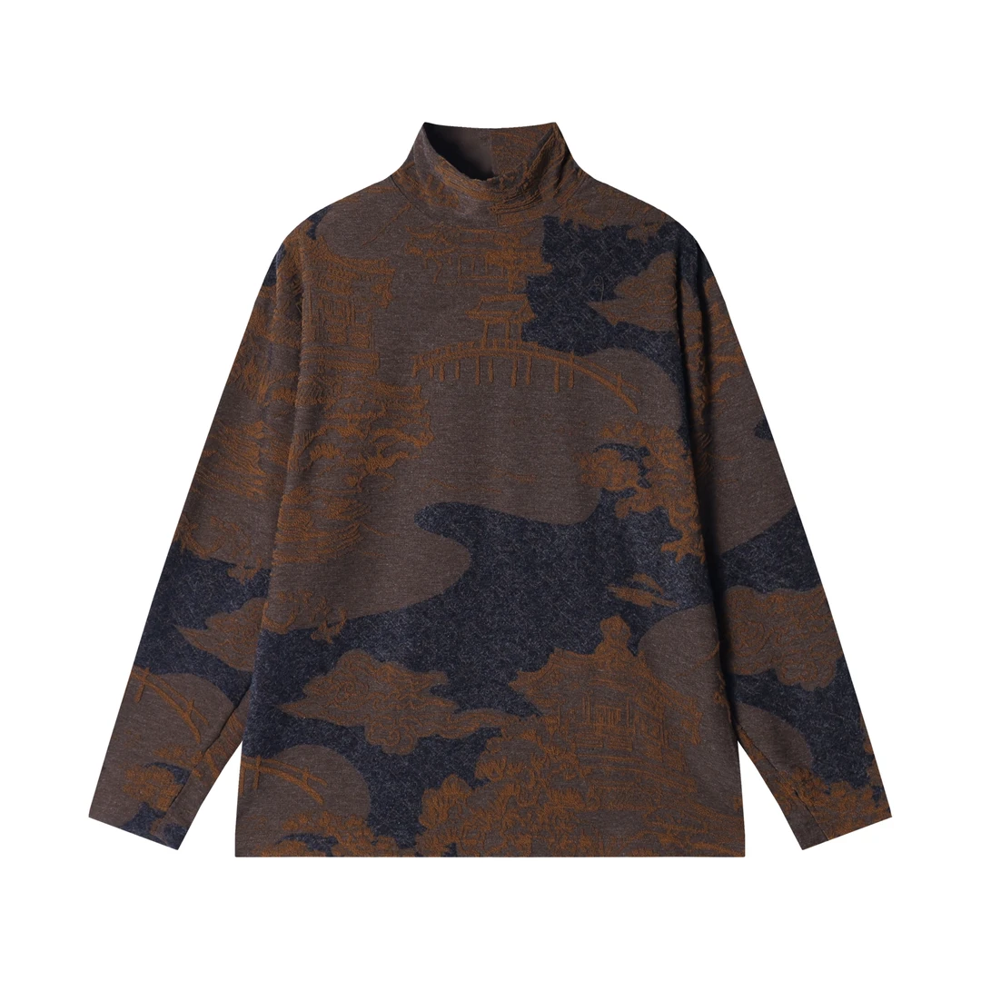 T1947新款时尚个性日系撞色提花半高领卫衣复古百搭休闲上衣