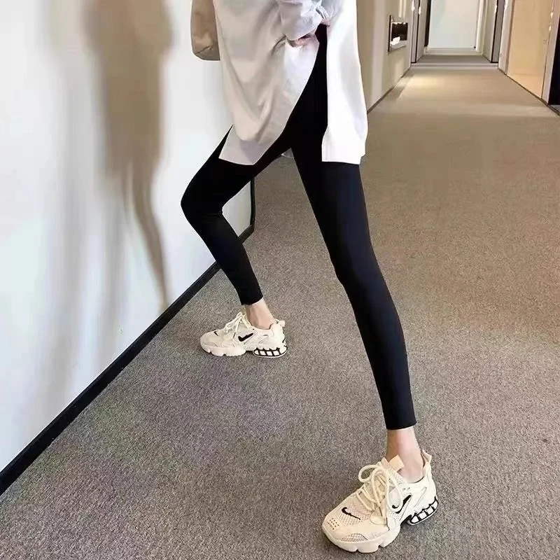 阿玛施   夏季高腰薄款打底裤鲨鱼裤瑜伽高弹力显瘦小黑裤5100430