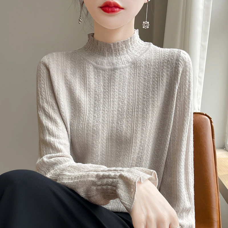 品牌半高领打底衫女2024新款时尚镂空内搭针织衫大码女装秋冬毛衣