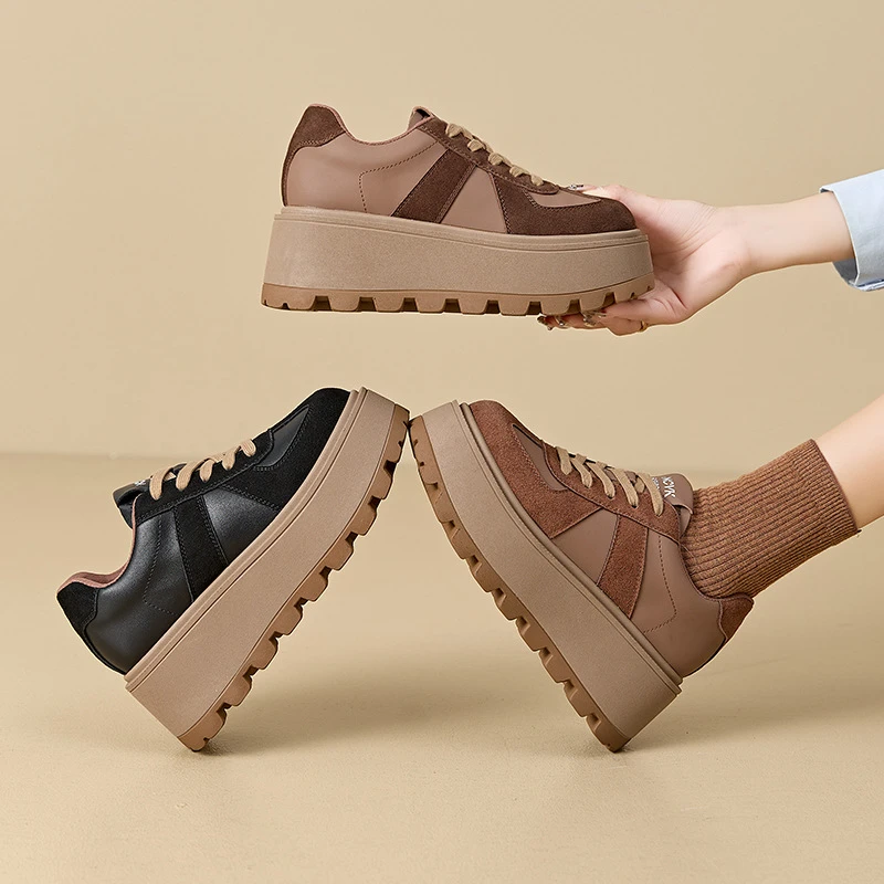 增高8cm全皮小白鞋2024春秋新款松糕厚底休闲运动高跟平底单鞋女