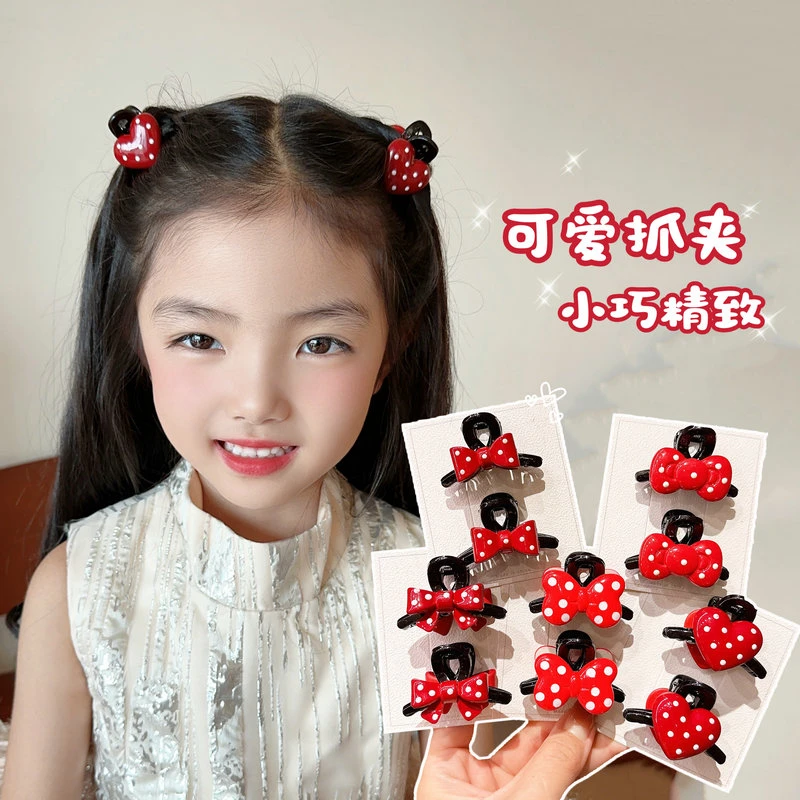 儿童红色波点蝴蝶结抓夹女童刘海小号抓夹宝宝额头碎发发夹头饰