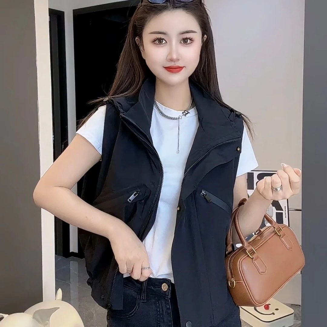 2025春季新款时尚爆款短款马甲宽松显瘦运动休闲潮流连帽背心