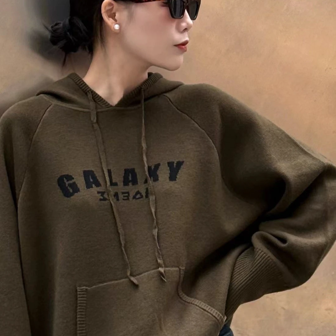 易缔媤针织卫衣连帽宽松