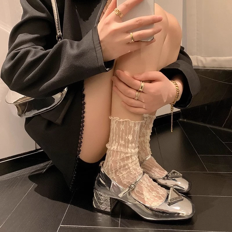 白色黑色仙女袜子女夏季薄款中筒网纱配玛丽珍小皮鞋日系夏天短袜