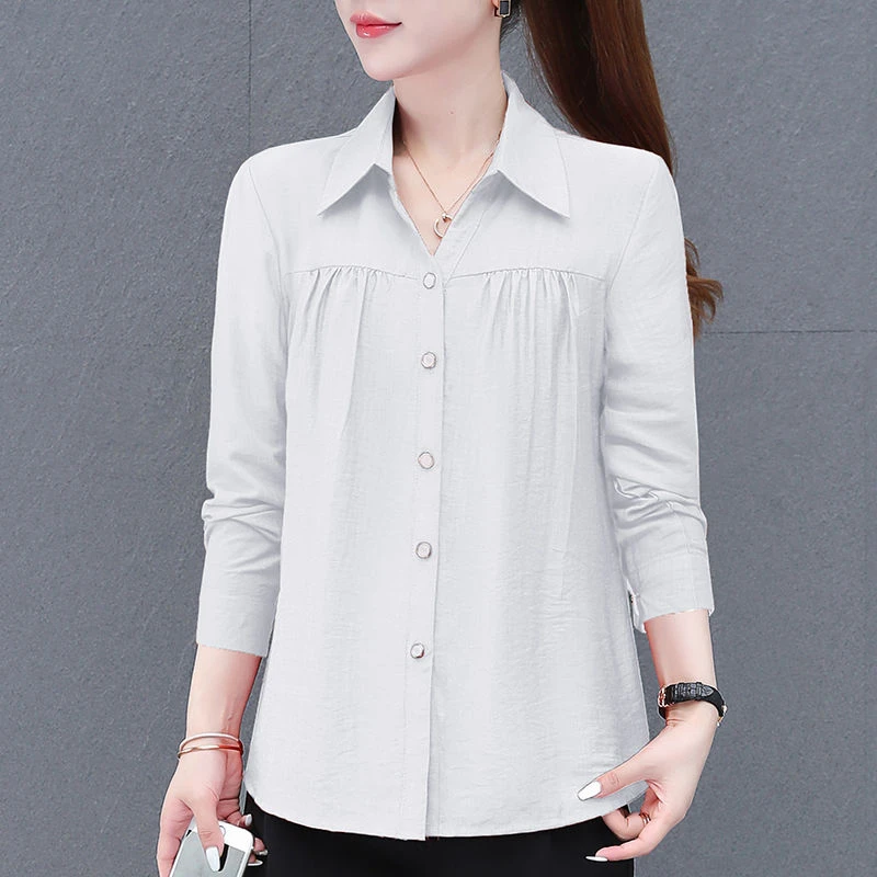 翻领衬衫女长袖2024秋季新款时尚中年妈妈装衬衣胖mm宽松外穿上衣
