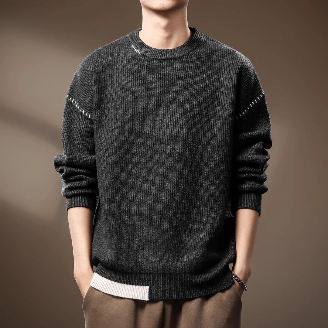 Cebrodz高端慵懒风660g重磅毛衣宽松秋冬圆领休闲简约保暖针织衫