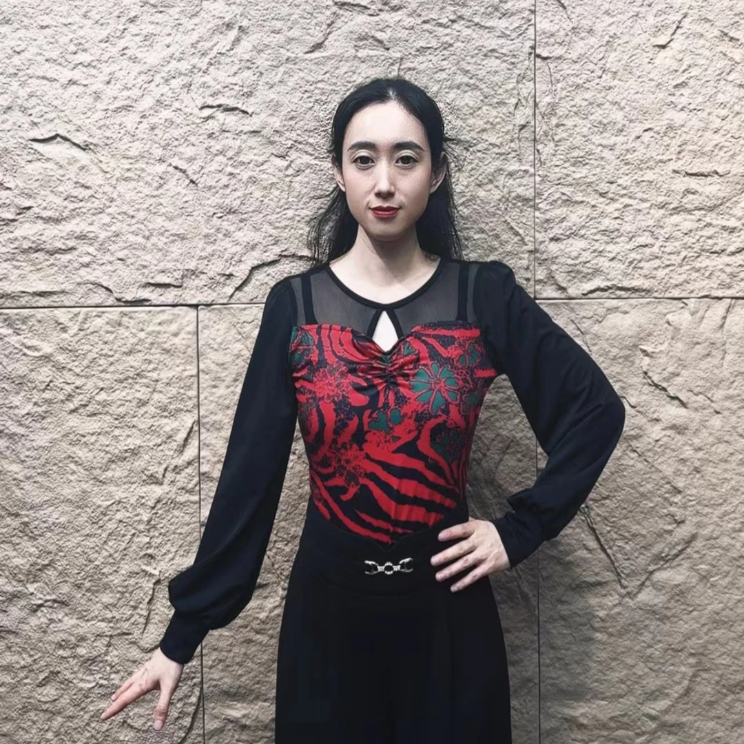 欢舞阁广场舞摩登吉特巴气质女士镂空交际舞双人舞长袖舞衣A0501