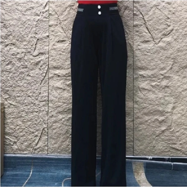 欢舞阁摩登舞吉特巴广场舞裤口袋交谊舞时尚弹力料钻条女裤B0171