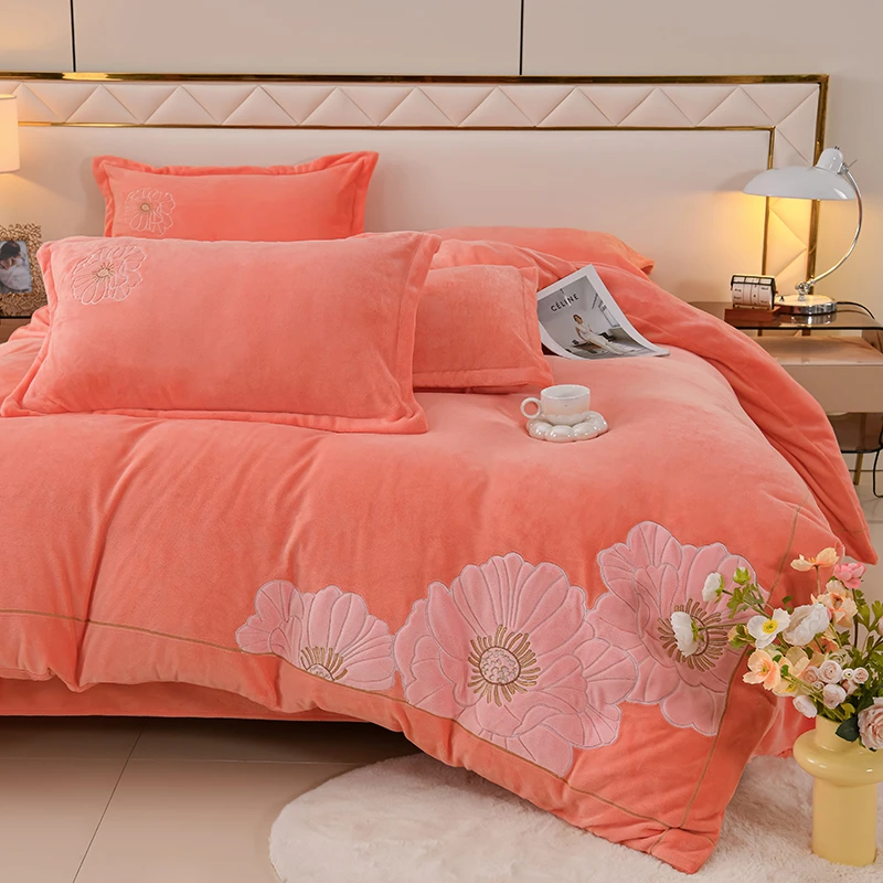 【绽放】婴肤绒加厚四件套贴布绣花床上用品被套床单