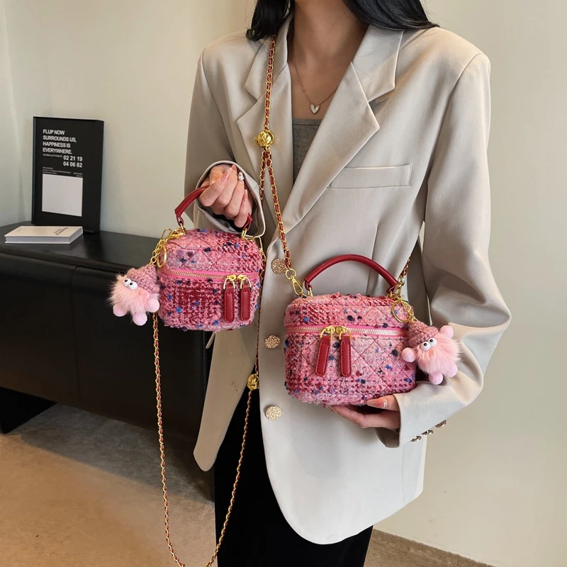 潮流欧美时尚复古小香风小圆包2023秋冬新款网红气质百搭款女包包