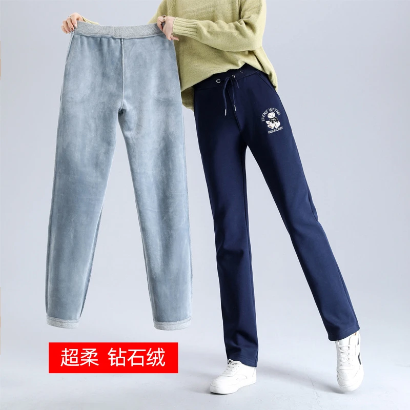 CR100直筒运动裤时尚百搭显瘦2023秋冬新款加绒保暖宽松休闲卫裤