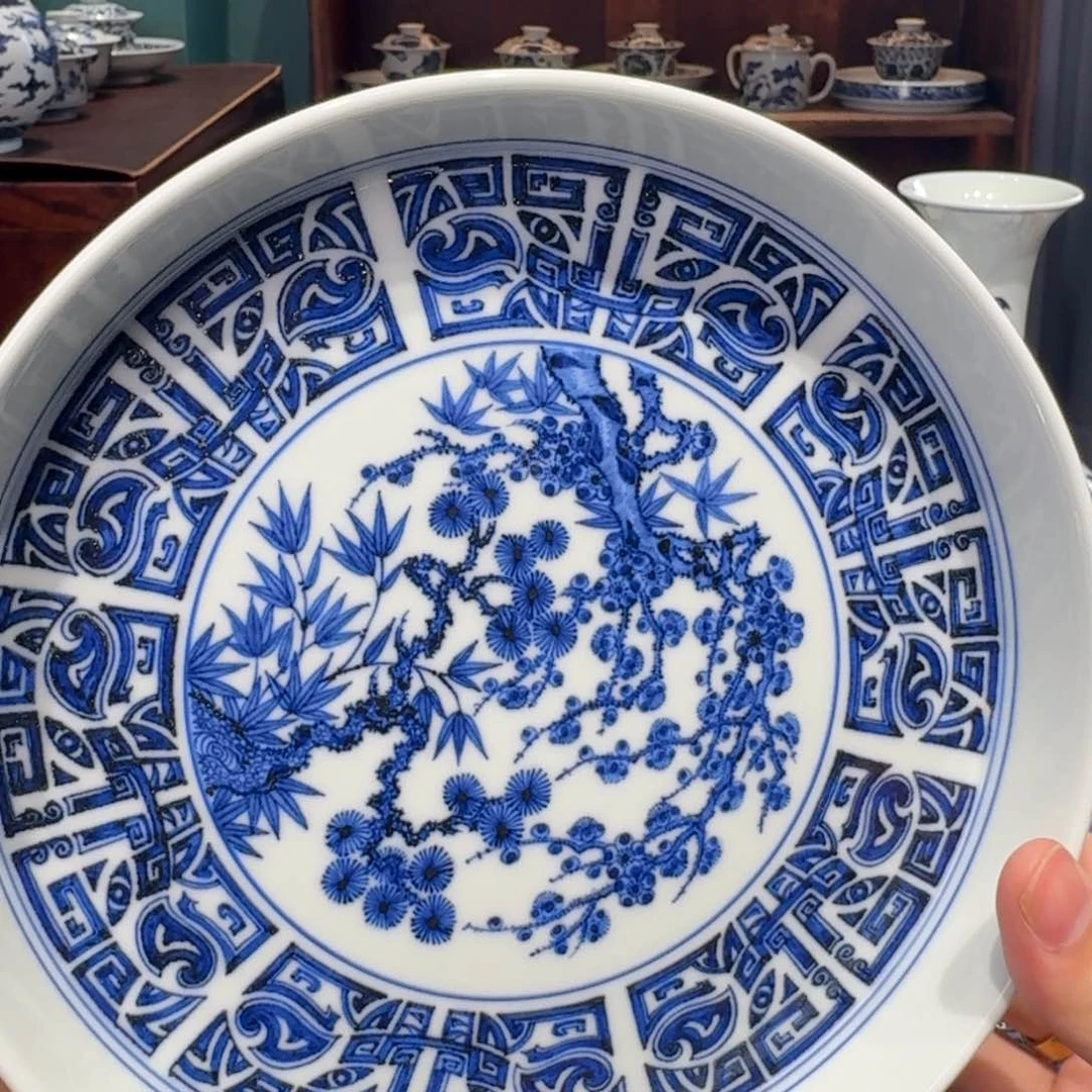 青花雯华堂手绘壶承