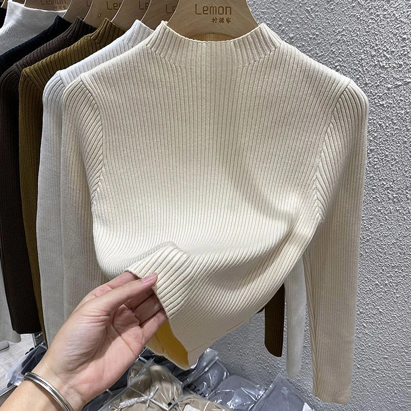 针织衫上衣女设计感小众春秋内搭修身半高领毛衣短款小个子打底衫