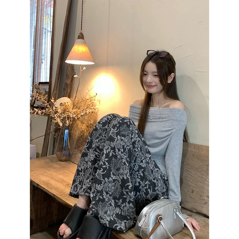 【年终回馈】乌77新中式重工提花阔腿休闲裤女拖地裤高腰宽松长裤