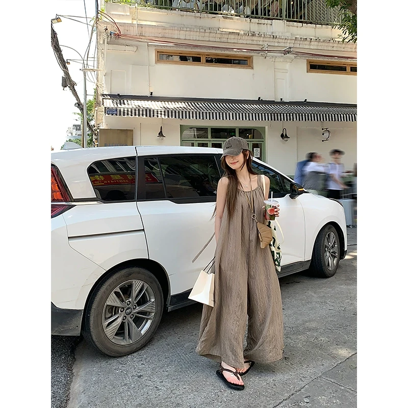 【年终回馈】乌77松弛感设计宽松肌理条纹背带连体裤女休闲阔腿裙裤